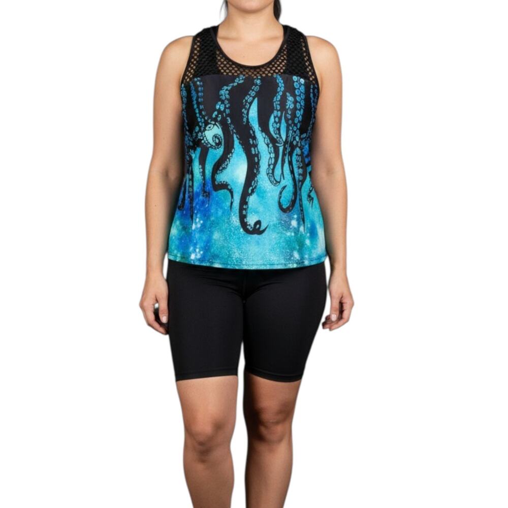 NWT Rosegal Tankini Top Plus 4X (22) Blue Black Octopus Mesh Racerback Swim Top